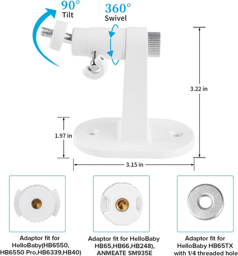 Adjustable Baby Monitor Mount for HelloBaby HB65/HB40/HB6550/HB66/HB6339/HB6550 Pro, ANMEATE SM935E, Universal Baby Monitor Wall Mount with Perfec...