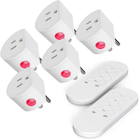 SURNICE Mini Remote Control Outlet Plug, 10A Wireless Light Switch Plug for Household Appliances, Up to 130 FT Long Range, 5 Outlets + 2 Remotes.....