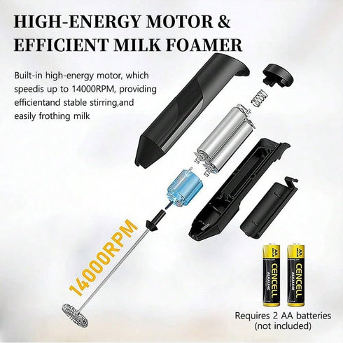 Electric Milk Frother Handheld Battery Operated Foam Maker Mini Whisk Drink Mixer for Coffee Frappe Cappuccino Latte Matcha Hot Chocolate Black...