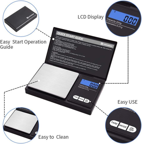 Gram Scale,200 gx0.01 g(7.05 oz x 0.001 oz) Digital Pocket Scale,Electronic Smart Weigh Scale,Portable Small Jewelry Scale Grams and Ounces,Mini S...