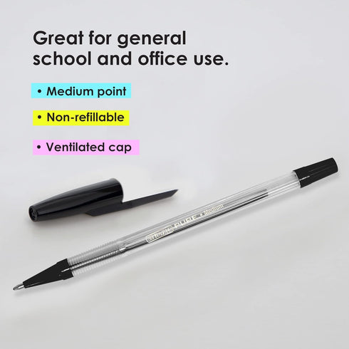 BAZIC Ballpoint Pen Pure Black Color Stick Pens, 1.0 mm Bold Point Smooth Writing, for Office School Teacher (12/Pack), 1-Pack...