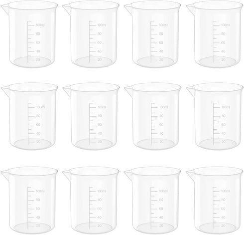 12 Pcs 3.4 Oz Transparent Lab Measuring Cup, 100ml Plastic Beaker Cups, for Science Experiment, Liquid Measuring...
