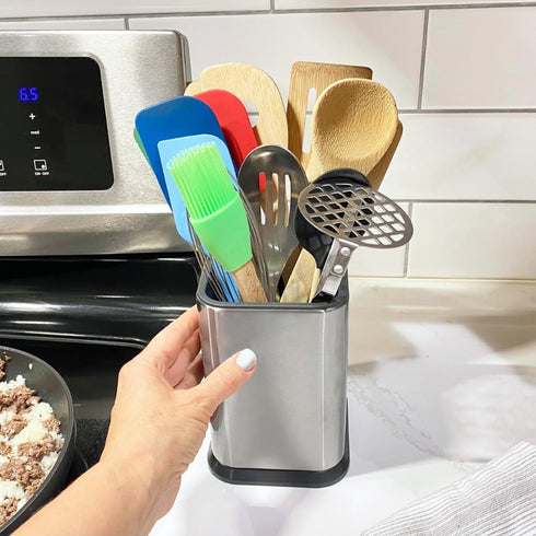 Evelots Stainless Steel Kitchen Utensil Holder for Countertop, 6.75 Inch Tall Cooking Utensil Crock Can Store up to 15 Big Utensils, Large Spoon &...