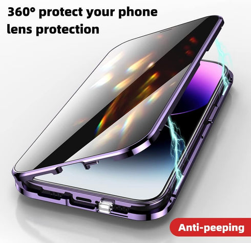HENGHUI Anti-Peep Lockable Case for iPhone 14 Pro Max - Magnetic Glass, Camera Lens & Privacy Screen Protector, Bumper Cover (Gold)...