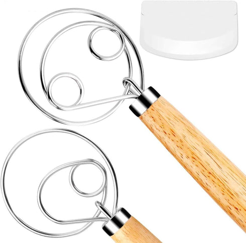 Danish Dough Whisk Bread Mixer?2 Pack Premium Stainless Steel Dutch Whisk With a Dough Scraper for Bread, Pastry or Pizza Dough - Perfect Baking...