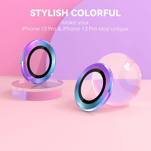 CloudValley Camera Lens Protector for iPhone 13 Pro - iPhone 13 Pro Max, 9H Tempered Glass Film, Aluminum Alloy Lens Protective Cover, Colorful...