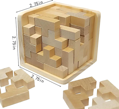 3D Wooden Brain Teaser Puzzle Cube Wooden Puzzles T-Shaped Jigsaw Logic Puzzle Game Puzzles Educational Toy for Kids and Adults (Natural)...