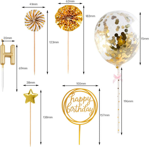 BEAN LIEVE Birthday Candles Set - Cake Topper Decoration with Cake Candles Confetti Balloon Stars and Fan Cupcake Toppers 12 Pieces Birthday Cake ...