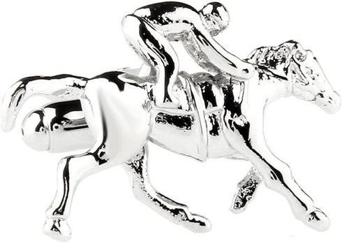 Sports Racing Riding Horse Races Plain Glossy White Metal Plated Steel Cufflinks...