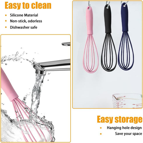 NCAM 5 Pcs Silicone Whisk for Cooking - Mini Whisk Stainless Steel Dough Whisk, Non Stick Hand Tiny Balloon Wire Whisk, Milk egg Frother for Blend...