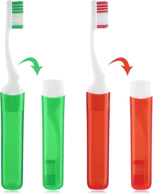 2 Pack Small Mini Travel Toothbrush, Foldable Toothbrush with Toothbrush Cover, Bulk Travel Toothbrush for Travel Business Trip Camping(Green Red)...