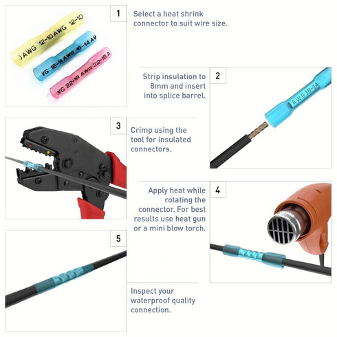 Heat Shrink Wire Connectors - 128PCS Solder Seal Wire Connectors Insulated Waterproof Wire Terminals Electrical Butt Splice Butt Connectors for Ma...