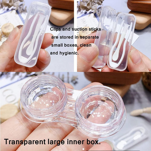 CARUNCOO Wood Grain Contact Lens Case Compact Eye Contact Case for Travelling Portable Contact Box with Mirror Rectangle?Cute Colorful Especially ...