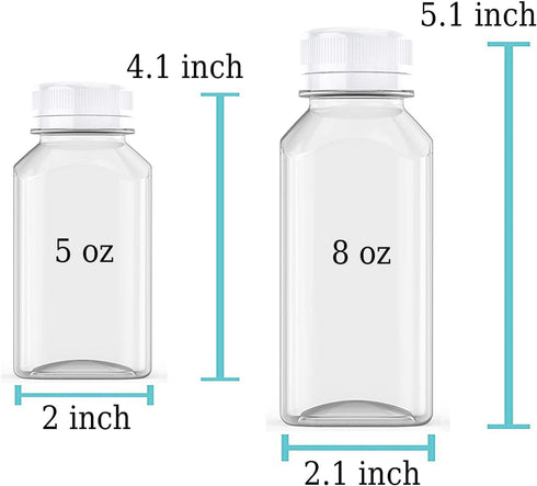 Axe Sickle 5 Pcs 8 Ounce Juice Bottles Plastic Milk Bottles Bulk Beverage Containers with Tamper Evident Caps Lids White for Milk, Juice, Drinks a...