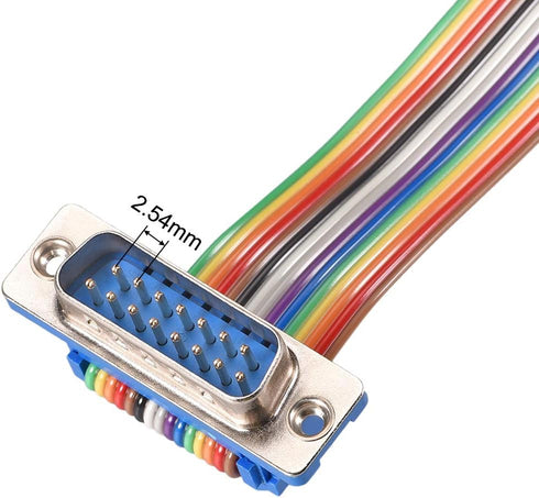 uxcell IDC Rainbow Wire Flat Ribbon Cable DB15 Male to DB15 Female Connector 2.54mm Pitch 19.7inch Length...