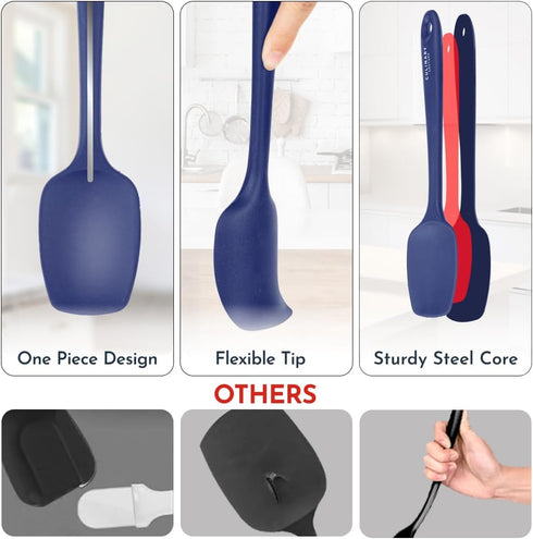 Culinary Couture 4-Piece Blue Baking Spatula Set - Rubber Spatulas Silicone Heat Resistant up to 428°F, BPA-Free - Spatula Set for Nonstick Cookwa...