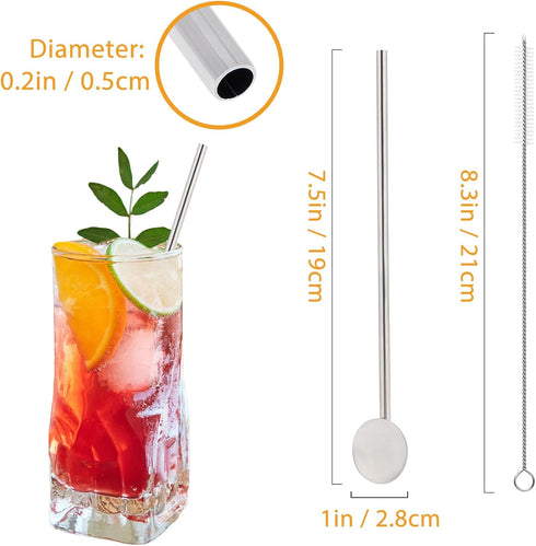 kilofly 12 pcs Bar Spoon Straws Reusable Stainless Steel Long Handle + 2 Cleaning Brushes...