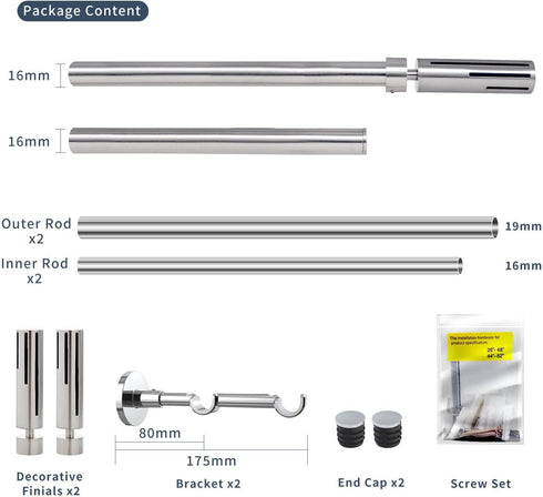 Adjustable Double Curtain Rod, 44-82 Inch, 3/4 Inch Diameter, Brushed Nickel Finish, Wall Mount, Shooting Star Finials...