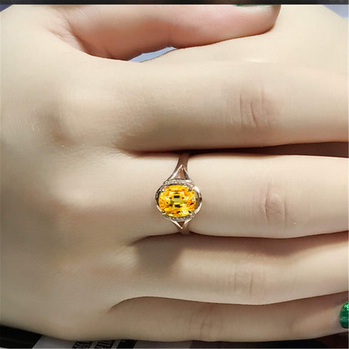 XINQI 18K Yellow Gold Yellow Citrine and CZ Women's Engagement Ring (2 Ct Oval Gemstone Birthstone, Available 6,7,8,9,10) (8)...