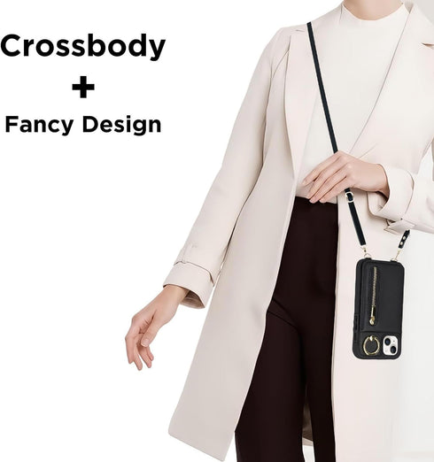 uCOLOR for iPhone 13/14/15 Wallet Case with Card Holders for Women, Crossbody Zipper Protective Leather Case with Strap Wrist Ring RFID Protective...