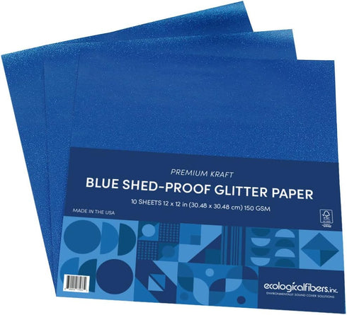 Ecological Fibers Premium Kraft Shed-Proof Glitter Paper, 12" x 12", Blue, Pack of 10...