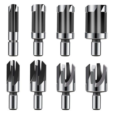 8 PCS Wood Plug Cutter, Wood Cutting Tool Straight and Tapered Plug Cutter Set Wood Plug Cutters for Woodworking Tenon Cutter Four Sizes Plug Cutt...
