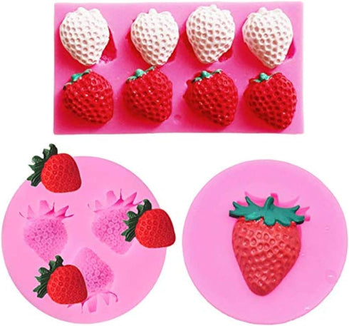 3Pcs/Set Strawberry Fondant Gumpaste Mold Silicone Chocolate Candy Mold for Cupcake Cake Decoration Handmade Soap Embeds Polymer Clay Resin Mold...