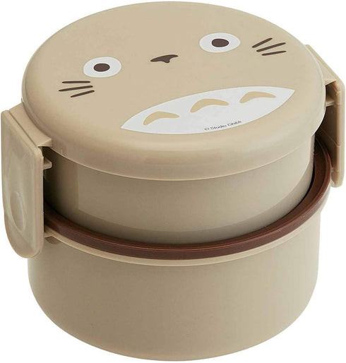 Skater My Neighbor Totoro 2 Tier Round Bento Lunch Box with Folk (17oz) - Authentic Japanese Design - Microwave Safe - Brown...