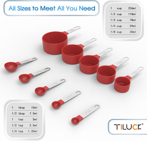 TILUCK Measuring Cups & Spoons Set, Stackable Cups and Spoons, Nesting Measure Cups with Stainless Steel Handle, Kitchen Gadgets for Cooking & Bak...