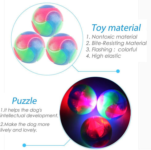 FineInno 4 pcs Large Light Up Dog Balls Flashing Elastic Ball Glow in The Dark Interactive Pet Toys for for Golden Retriever,Labrador,Large Dogs...