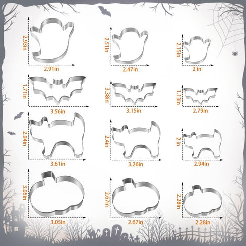 Halloween Cookie Cutters Set - 12 Pieces Stainless Steel Halloween Cookie Cutters Shape,Pumpkin, Ghost, Bat and Cat Cookie Cutter Shapes for Hallo...