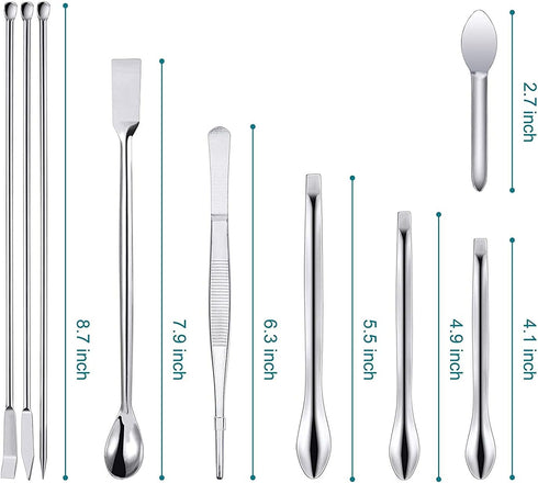 25 Pcs Stainless Steel Lab Spatula Micro Scoop Set Laboratory Tiny Mixing Spatula with Tweezers Long Sampling Spoon for Powders Gel Cap Capsule Fi...