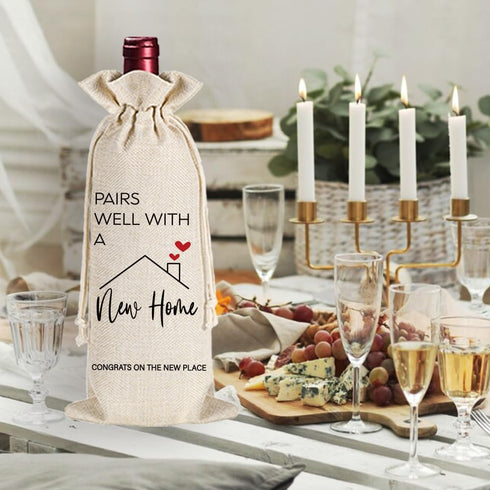 Pairs Well with A New Home Wine Gift Bag, New House Homeowner Wine Bag Funny Housewarming Gift for Hostess Realtor Clients BFF Women, New Place Cl...