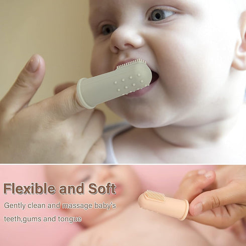 Baby Finger Toothbrush with Case, Food Grade Silicone, BPA Free, 2-Pack (Sage+Ether)...