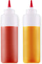 16oz Squeeze Bottles with Red Cap-Pack of 2 Wide Mouth, Leak Proof Refillable Condiment Container for Kitchen Use...
