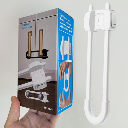Baby Proofing Cabinets Adjustable U Shaped Child Safety Cabinet Locks for Babies (10 Pack White)...