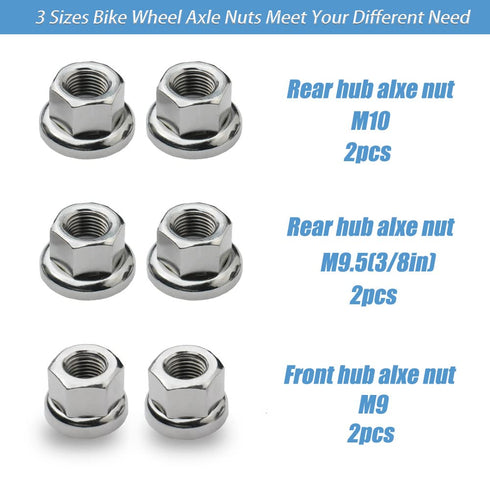 6pcs Bike Wheel Hub Nut Bike Flanged Axle Nut 3 Sizes M8/3/8"/M10 for Front and Rear Bike Wheel Mountain Bike and Kids Bike...