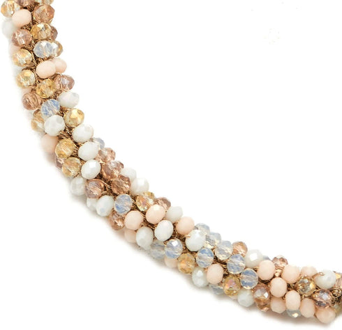 COOLSTEELANDBEYOND Gold Cream White Beads Crystal Statement Necklace Braided Chain Choker Magnetic Clasp...