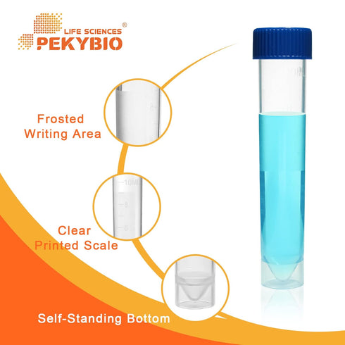 Clear Plastic Graduated Test Tubes 10ml Sterile Sample Storage Container with Screw Cap Self-Standing Lab Transport Tube, Case of 50...