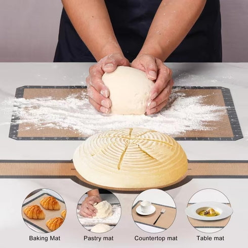 Sourdough Bread Baking Supplies Silicone Baking Mat/Silicone Bread Sling with Long Handle,Food Safe Silicone Mats for Baking,Non-Stick & Easy Clea...