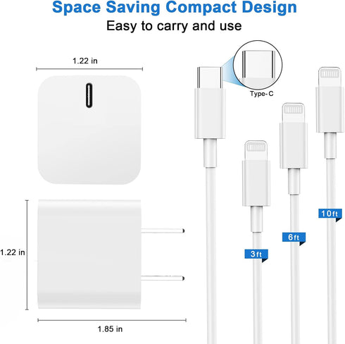iPhone 14 13 12 Fast Charger,?Apple MFi Certified? 2Pack 20W Type C Fast Charger Block with 3FT 6FT 10FT USB C to Lightning Cable for iPhone 14 13...