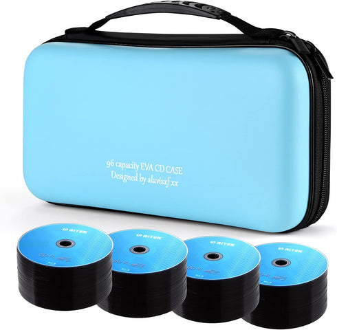 alavisxf xx CD Case, 96 Capacity EVA Protective Blu-ray DVD Case Portable Zipper CD Case Holder Disc Storage Organizer Wallet Bag for Car Home Tra...