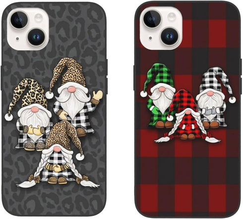 2Pcs Leopard Print Red Bufflo Plaid Gnome Compatible with iPhone 14 Case, Valentines Phone Case, Soft TPU Shockproof Thin Slim Phone Cover for Gir...