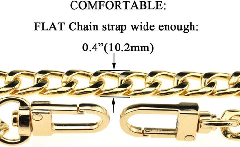 HAHIYO Purse Chain - 55.1 Inch Gold Strap for Shoulder, Cross Body, Sling, Handbag & Clutch - Comfortable Flat 0.4' Wide, 2.4mm Thick Metal - 1 Pa...