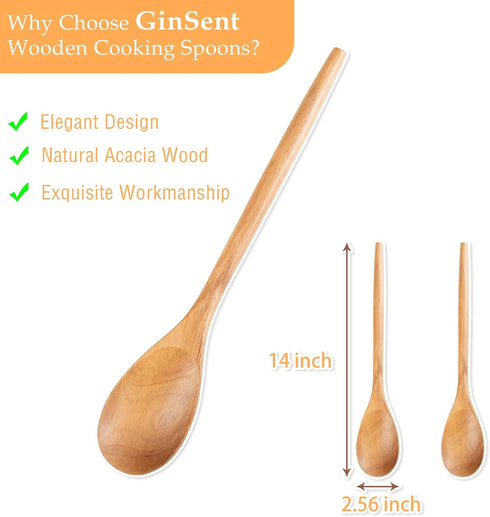Wooden Spoons for Cooking,14 Inch Comfort Grip Wood Spoons,Wooden Kitchen Utensils for Stirring Scraping Flipping and Serving,Non-Stick Cookware S...