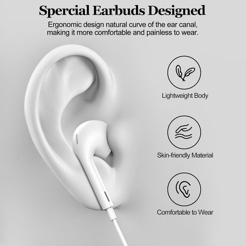 Earbuds Wired Headphones with HiFi Stereo, Clear Calls, Nosie Reduction Built-in Microphone & Volume Control Headsets Compatible with iPhone 14/13...