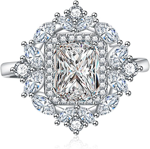Princess Cut CZ Wedding Engagement Ring for Women Girls Big Crystal Cluster Adjustable Finger Band Rings Comfort Fit Fashion Art Deco Birthday Wed...