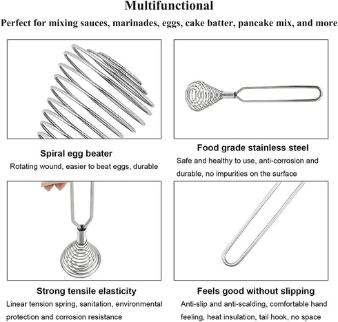 Stainless Steel Spring Coil Whisk Wire Whip Cream Egg Beater Gravy Cream Hand Mixer Kitchen Tool Accessories For Mixing, Blending, Beating, Stirri...
