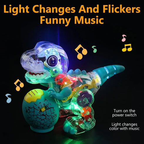 Nenekal Electric T-REX Dinosaur Toy with Transparent Gears & Multicolored Flashing LED Lights, Music, Moving Wheels, STEM Toys for Toddlers, Boys ...