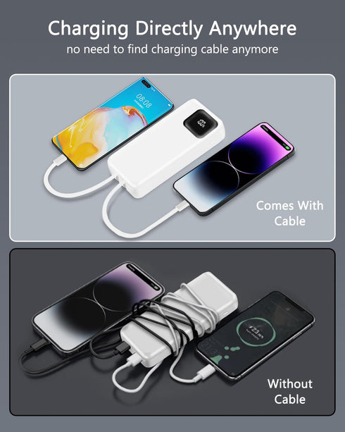 Portable Charger, 20000mAh Power Bank with 2 Built-in Cables, 22.5W Fast Charging with Screen, Travel Battery Pack for i Phone, i Pad, Samsung, Go...